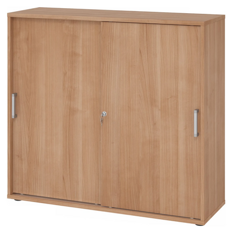 Schiebetürenschrank BETA S 1753S in Nussbaum-Optik mit Chromgriffen und Schloss von hjh OFFICE PRO