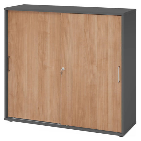 Schiebetürenschrank BETA S 1753S in Graphit und Nussbaum mit Metallgriffen von hjh OFFICE PRO