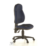 Blauer Homeoffice-Bürostuhl WELLPOINT 10 mit Fußkreuz und fünf Rollen von Topstar – 360-Grad-Ansicht (schräge Frontansicht 60°)