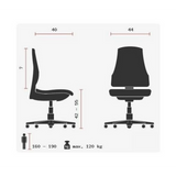 Technische Zeichnung des Drehhockers BALANCE 20 mit einer Sitzhöhe von 42–55 cm von Topstar