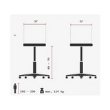 Technische Zeichnung der Stehhilfe SITNESS HIGH BOB mit einer Sitzfläche von 37 cm von Topstar