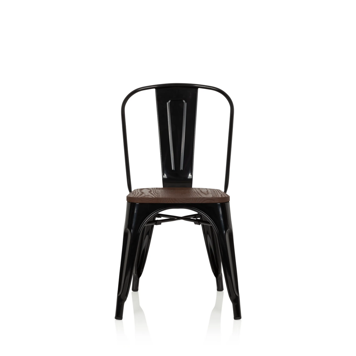 Schwarzer Bistrostuhl VANTAGGIO COMFORT W mit brauner Sitzfläche aus Holz von hjh OFFICE – 360-Grad-Ansicht (Frontansicht 0°)