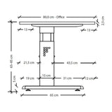 Maßzeichnung des höhenverstellbaren Schreibtischs MEGA 16 W der Serie MEGA von hjh OFFICE PRO