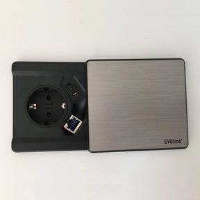 Zubehör ELDO800 als Steckdosenleiste mit Edelstahl-Abdeckung, USB- und RJ45-Anschluss von hjh OFFICE PRO