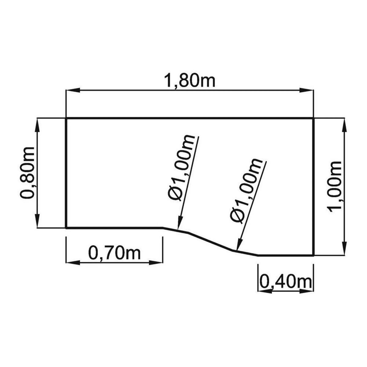 Technische Zeichnung des Schreibtischs MEGA 18 S mit 1,80 x 1,00 m von hjh OFFICE PRO