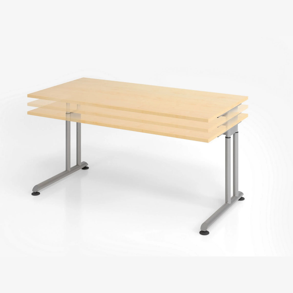Höhenverstellbarer Schreibtisch ZENO 8 G in Ahorn mit silbernen Metallbeinen von hjh OFFICE PRO