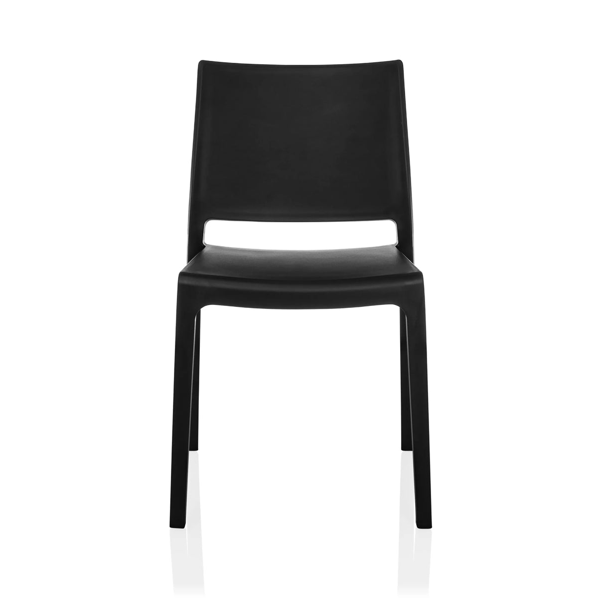 Schwarzer Outdoor-Stuhl T37 V mit schlichter Rückenlehne und vier Beinen von hjh LIVING – 360-Grad-Ansicht (Frontansicht 0°)