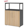 Unterschrank FlexWall in Graphit und Eiche mit zwei Türen sowie einem Aufsatzrahmen von hjh OFFICE PRO