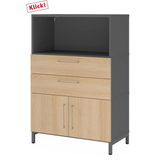 Aktenschrank FlexWall in Graphit und Eiche mit zwei Schubladen, Schranktüren und offenem Fach von hjh OFFICE PRO