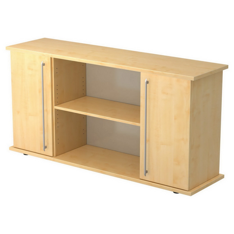 Sideboard KAPA SB in heller Ahornholz-Optik mit zwei Türen, Relinggriffen und offenen Regalfächern von hjh OFFICE PRO