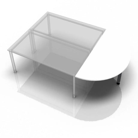 Weißer Ansatztisch LA60 G / LA80 G / LA160 G mit halbkreisförmiger Platte und Metallbeinen von hjh OFFICE PRO