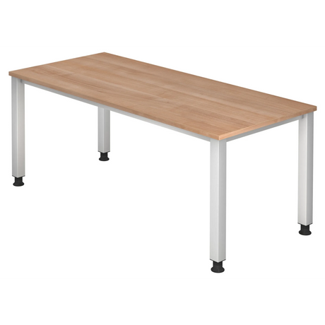 Höhenverstellbarer Schreibtisch QUEO 19 S mit Nussbaumnholz-Platte und weißen Beinen von hjh OFFICE PRO