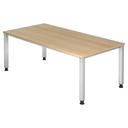 Höhenverstellbarer Schreibtisch QUEO 2E S mit Tischplatte in Eicheoptik und silbernen Beinen von hjh OFFICE PRO
