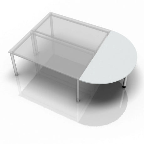 Grauer Ansatztisch RA60 / RA80 / RA160 mit einer halbrunden Tischplatte und Metallbeinen von hjh OFFICE PRO
