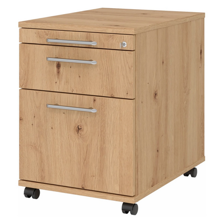 System Rollcontainer SIGNA AC20 in Asteiche-Optik mit silberfarbenen Relinggriffen und Rollen von hjh OFFICE PRO