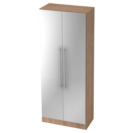 Schrank SIGNA G 7100 in Nussbaum-Optik mit silberfarbenen Kunststofftüren und Relinggriffen von hjh OFFICE PRO