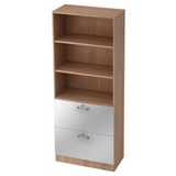 Regal SIGNA G 7300 in Nussbaum-Optik mit drei offenen Fächern und zwei silbernen Schubladen von hjh OFFICE PRO