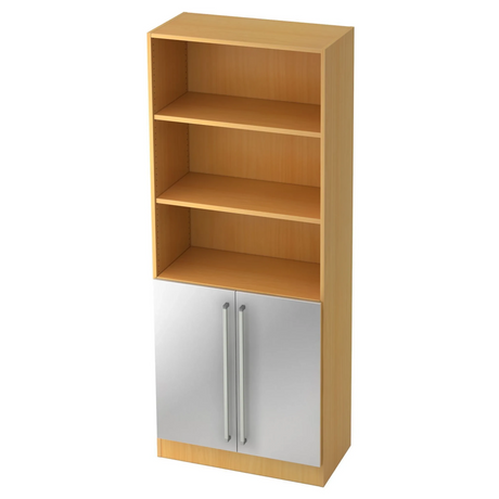 Regal SIGNA G 7700 in Buche-Optik mit drei offenen Fächern und silbernen Metalltüren von hjh OFFICE PRO