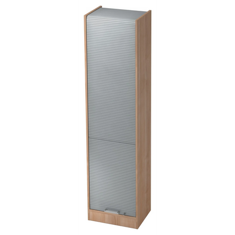 Schrank SIGNA R 50 in Nussbaum-Optik mit silbernen Lamellentüren und Chromgriff von hjh OFFICE PRO