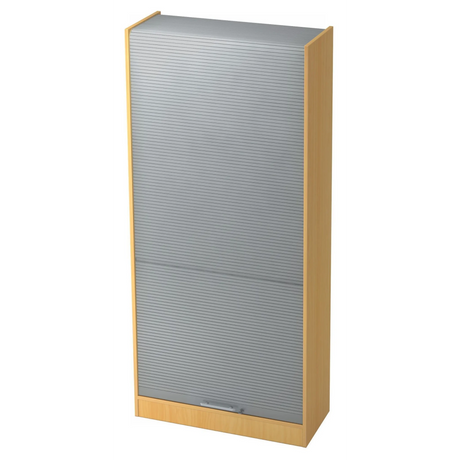Aktenschrank SIGNA R 90 aus Buche mit silbernen Kunststoff-Lamellentüren und Relinggriff von hjh OFFICE PRO