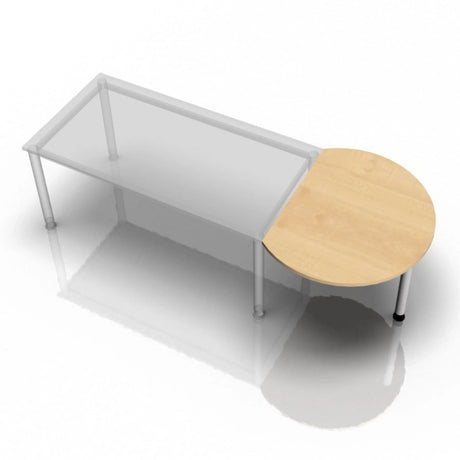 Ansatztisch XBA60 G / XBA80 G mit einer halbkreisförmigen Platte in Ahornholz-Optik und silbernen Beinen von hjh OFFICE PRO