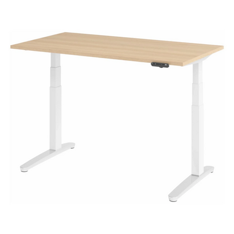 Elektrisch höhenverstellbarer Schreibtisch XBHM 14 WC in Eiche mit weißem Gestell und Bedienfeld von hjh OFFICE PRO