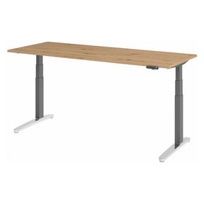 Elektrisch höhenverstellbarer Schreibtisch XBHM 20 GC in Asteiche mit silbernen Standfüßen von hjh OFFICE PRO