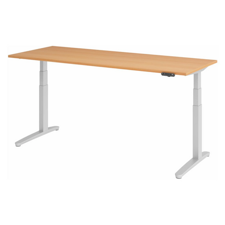 Elektrisch höhenverstellbarer Schreibtisch XBHM 20 SS in Buche mit weißem Gestell und Bedienfeld von hjh OFFICE PRO