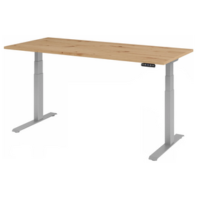 Elektrisch höhenverstellbarer Schreibtisch XDKB 19 S in Asteiche mit silbernem Gestell von hjh OFFICE PRO
