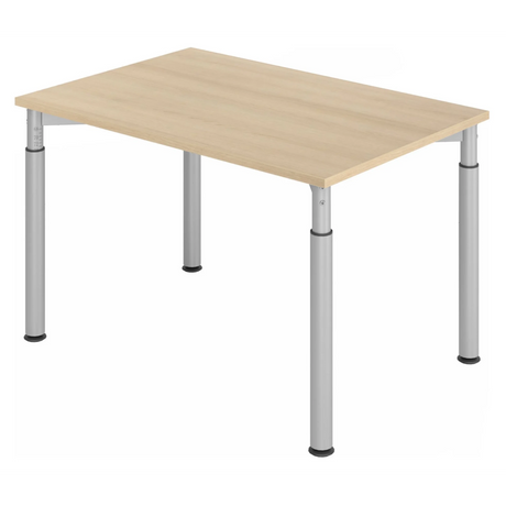 Höhenverstellbarer Schreibtisch YAMA 12 S in Eiche-Optik mit silbernen Beinen von hjh OFFICE PRO
